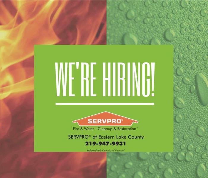 A photo that says Now Hiring with a SERVPRO logo 